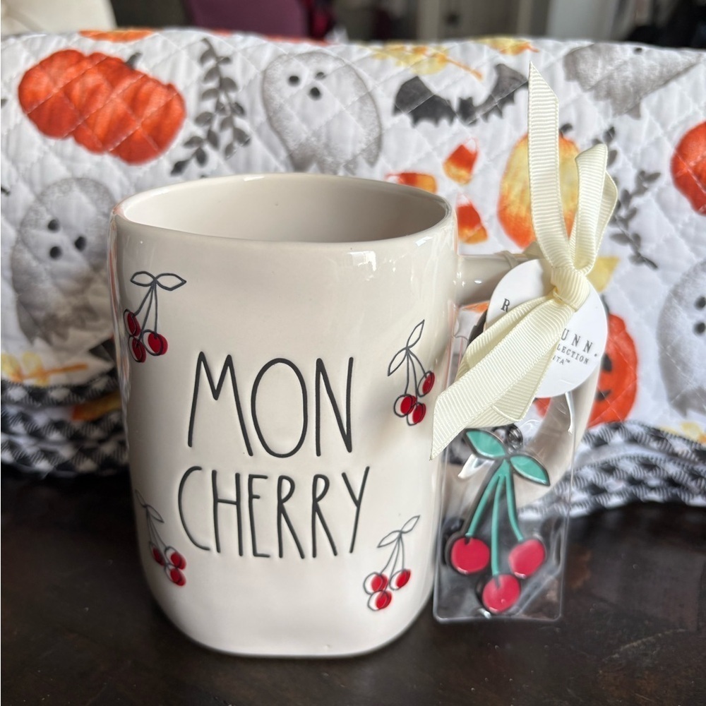 Rae Dunn Mon Cherry Mug - Cream with Red Cherry Design